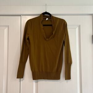 J Crew Women's 100% Merino Wool Mustard Yellow V Neck Sweater Size S‎